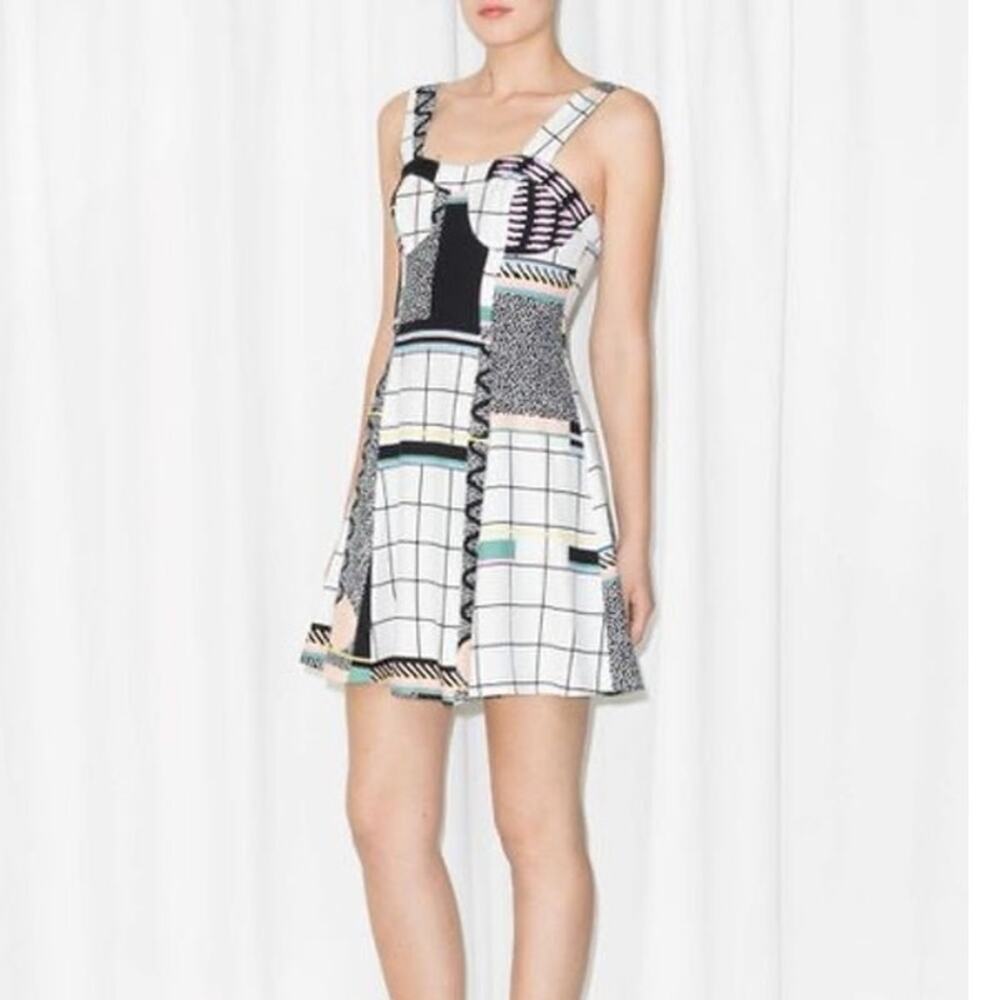 & Other Stories Dress Size 4 Mini Retro Print Graphic Grid Skater Balconette